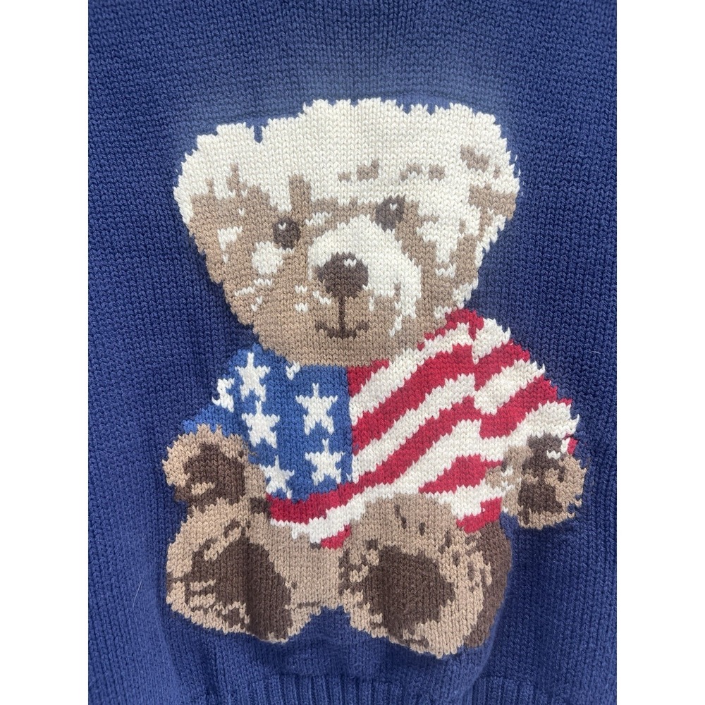Women's Grayson Threads American Flag Cropped Navy Bear Graphic Sweater Sz XL - Picture 2 of 8